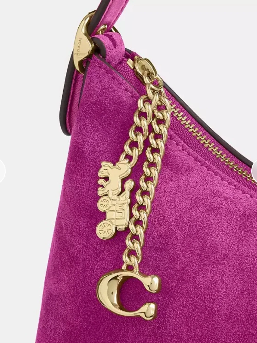 COACH Magenta is Suede Shoulder Bag with Gold Hardware